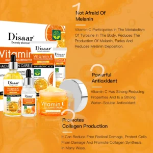 Disaar Vitamin C Facial Whitening Care Set Face Cleanser Fade Dark Circles Eye Cream Essence Lighten Spots VC Brightening Care