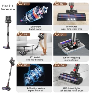 S15 Wireless Handheld Vacuum Cleaner 30kPa Powerful 6 in 1 Electric Vacuum Cleaner LED Display Home Car Dust Cleaner